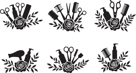  Elegant Floral Hair Stylist SVG Bundle | Barber & Salon Tools Clipart