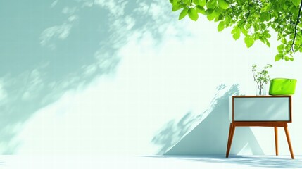 Minimalist Interior with Greenery and Simple Wooden Furniture