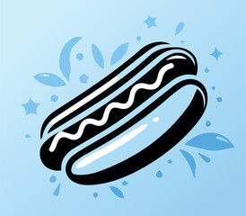 Blue and Black Artistic Dripping Hot Dog Design. A unique abstract hot dog illustration with a dripping artistic effect in blue and black.