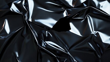 Glossy Black Wrinkled Surface with a Tear Detail