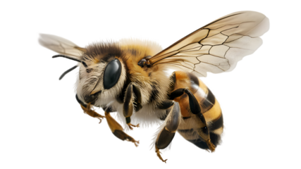 Close up of honey bee in flight macro photography of bee pollinating flowers and collecting nectar for honey