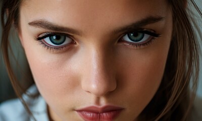 girl with Regretful – Pained expression furrowed brows downcast eyes