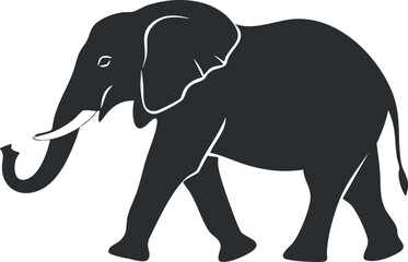 Obraz premium Black silhouette of an elephant on a white background, highlighting its distinct shape and features.