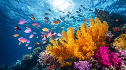 Fototapeta premium Colorful Underwater Tapestry with Vibrant Marine Life and Coral