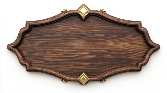 A decorative wooden plaque with embellished metallic details on white background