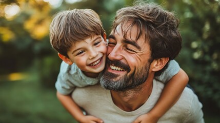 Fototapeta premium Joyful Father and Son Playing Outdoors in Vibrant Nature Setting