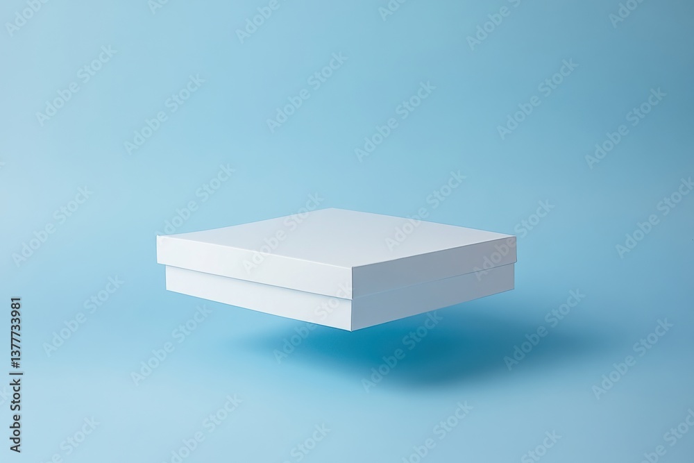 Poster floating white box against a soft blue background creates a calm and minimalist atmosphere