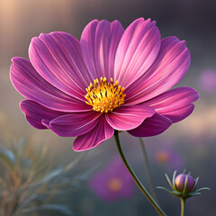 Beautiful pink cosmos flower in full bloom with delicate petals