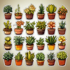Fototapeta premium Nature-Inspired Sticker Sheet with Flat Vector Plants