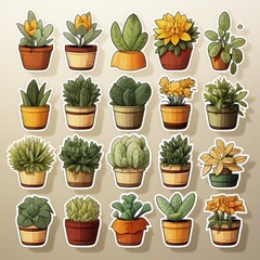 Fototapeta premium Nature-Inspired Sticker Sheet with Flat Vector Plants