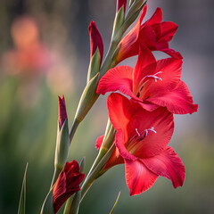 Beautiful red and yellow tulips blooming in a garden