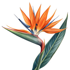 Orange lily flower and bird of paradise in a tropical garden