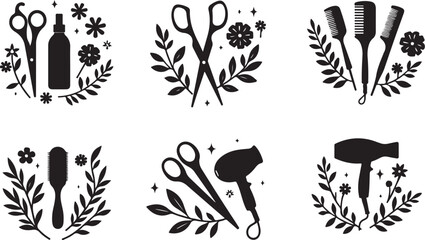  Elegant Floral Hair Stylist SVG Bundle | Barber & Salon Tools Clipart