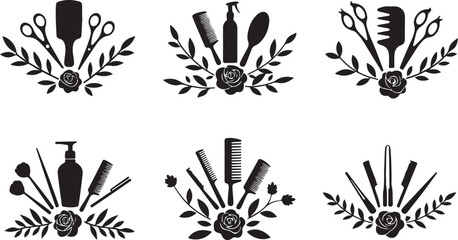 Elegant Floral Hair Stylist SVG Bundle | Barber & Salon Tools Clipart