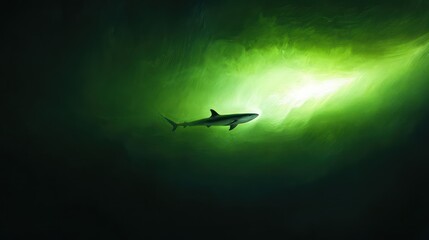 Shark in Deep Green Underwater Gloom