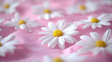 Obraz premium Beautiful Close-Up of White Daisies on Soft Pink Background for Spring Decor