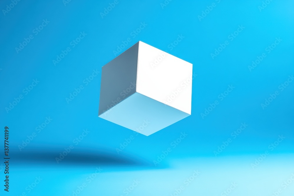 Leinwandbilder white cube floating in a vibrant blue background showcasing minimalistic design elements