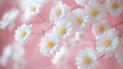 Obraz premium Beautiful White Daisies on Soft Pink Background for Floral Decor and Design