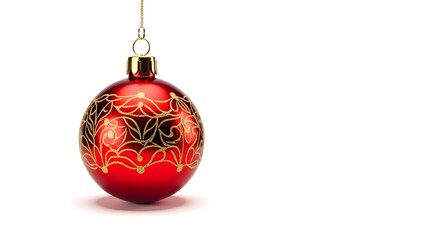 Decorative Red Christmas Bauble with Golden Floral Pattern Ornament Design
