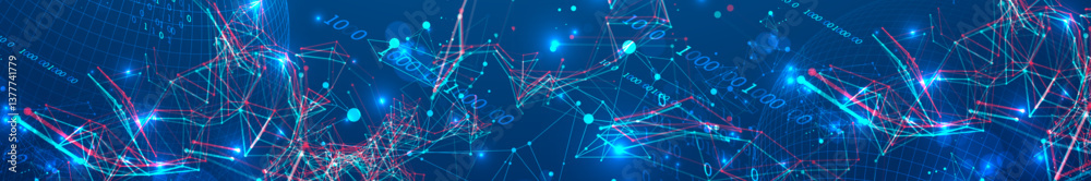 Fototapete Digital network & data flow in cyberspace theme background. Vector.