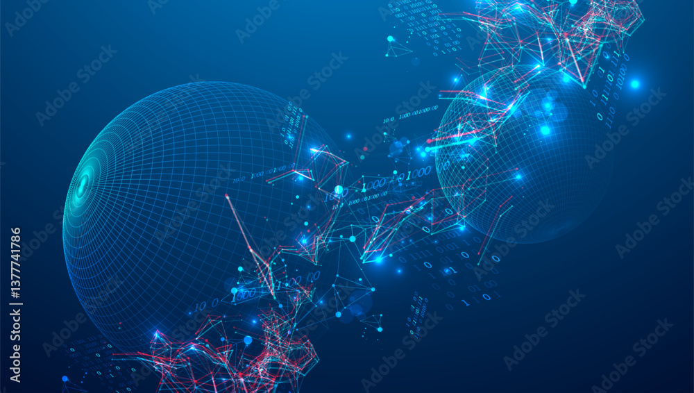 Poster Digital network & data flow in cyberspace theme background. Vector.