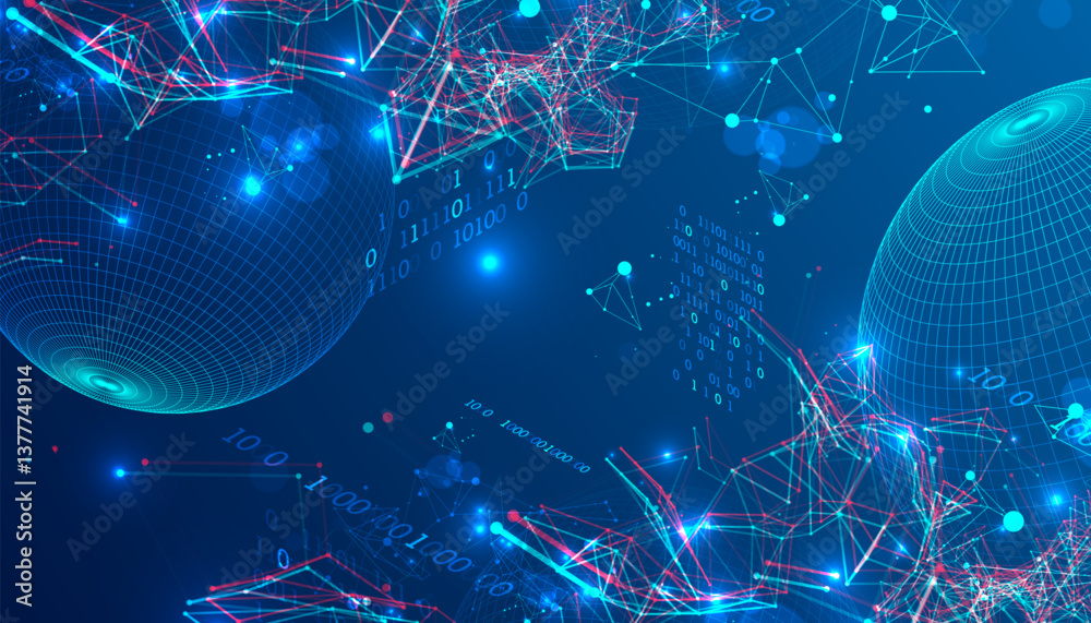 Poster Digital network & data flow in cyberspace theme background. Vector.