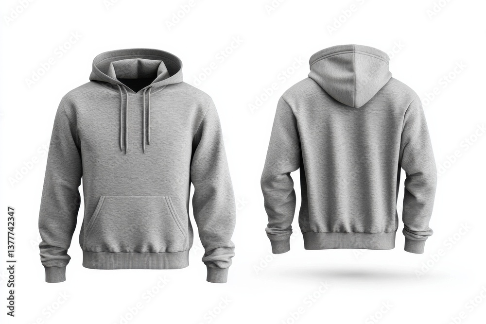 Poster Grey hoodie displayed from front and back views highlighting the design and comfortable fit for casual wear during any season