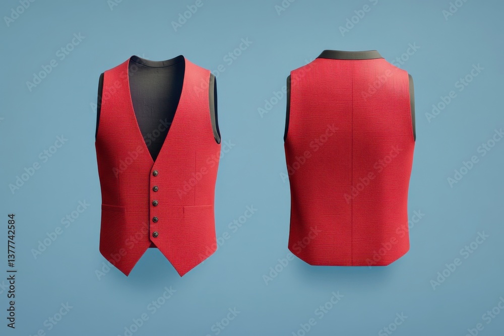 Poster Stylish red vest displayed against a solid light blue background showcasing front and back views