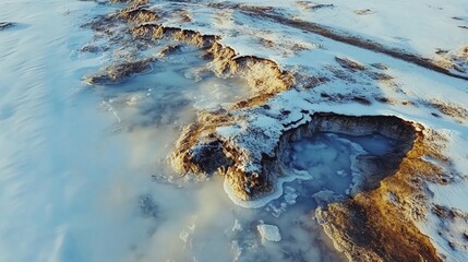 Aerial View of Melting Permafrost Releasing Methane Gas into Atmosphere