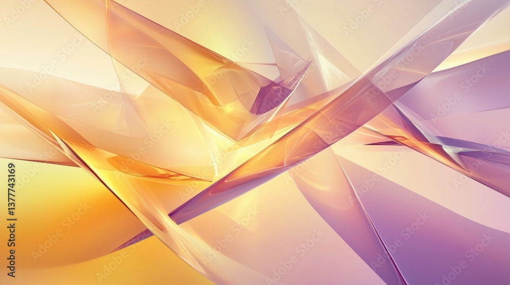 Wall mural surreal 3d composition of intersecting translucent crystal shapes in soft pastel hues