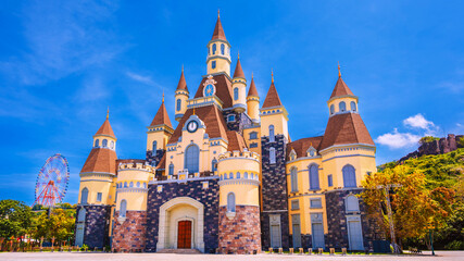Panoramic view of the castle at Vinpearl Amusement Park in Nha Trang.