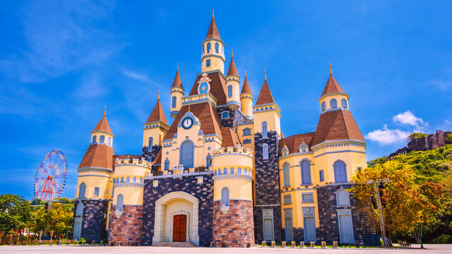 Panoramic view of the castle at Vinpearl Amusement Park in Nha Trang.