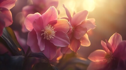 Tender Pink Hellebore Blossom, Delicate Petals, White Stamens, Floral Closeup