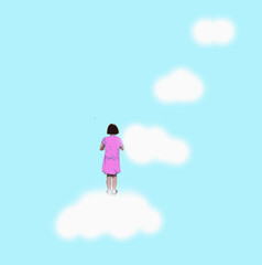 Illustration of a girl standing on a cloud symbolizing potential and opportunity