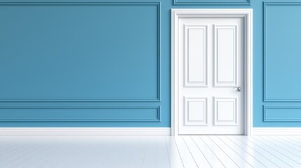 Elegant white door in blue interior setting