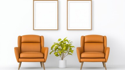 Cozy living room with orange chairs and plant