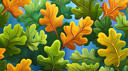 Autumn Oak Leaves Seamless Pattern. (28)