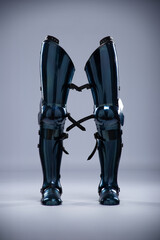 Naklejka premium Shiny Steel Medieval Leg Armor. Full leg protection with straps and buckles detail.