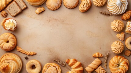 Bakery Frame: A frame filled with pastries such as croissants, donuts, muffins, and cakes, bringing the warm, cozy vibe of a bakery and a touch of sweetness to the scene.
