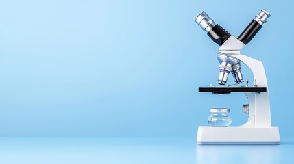 Scientific microscope on blue background surface