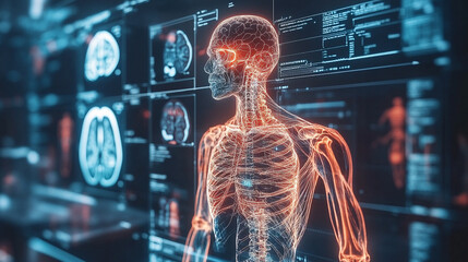 Human anatomy digital scan with medical data.