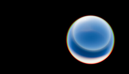 Abstract 3D render of a blue sphere with reflections on a black background