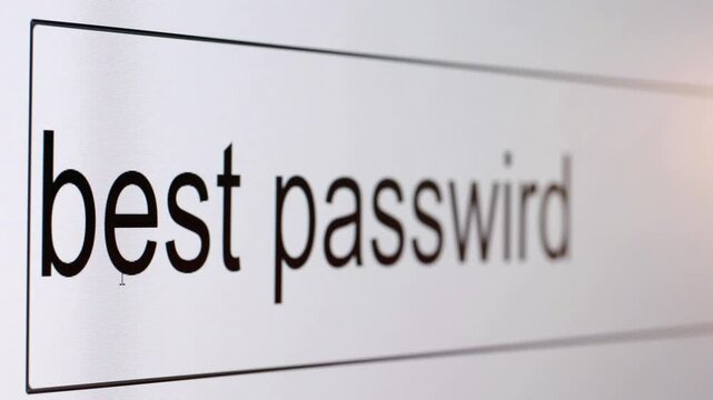 Search bar on a computer monitor with the question Best password. Searching for information on the Internet, close up.