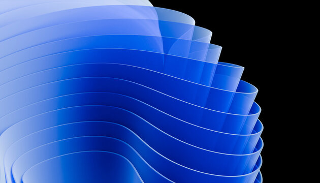 Abstract 3D render of layered blue shapes on a black background