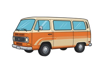 Retro Camper Van Illustration in Beige and Orange