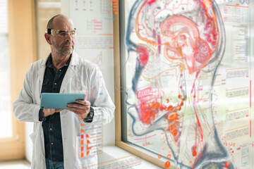 Scientist using augmented reality technology in a laboratory