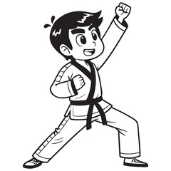 Obraz premium mascot taekwondo full body cartoon character vector engraving illustration