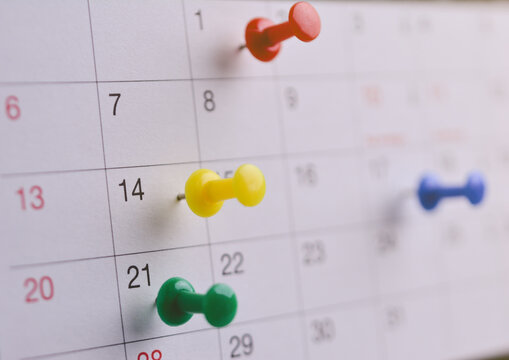 Close-up of calendar pin, Appointment, Business meeting planning, Travel planning
