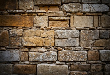 A stone wall is shown in a dark room.