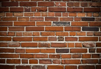 Fototapeta premium A red brick wall with a black background.